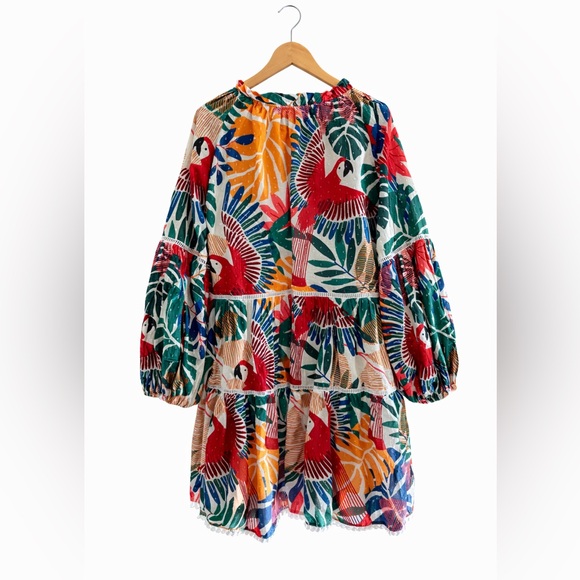 Farm Rio Off-White Macaw Bloom Mini Dress Size Medium - Picture 4 of 4